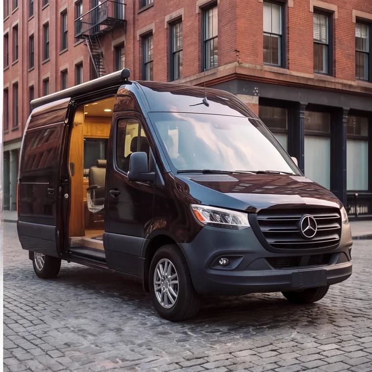 The front of the van, door open