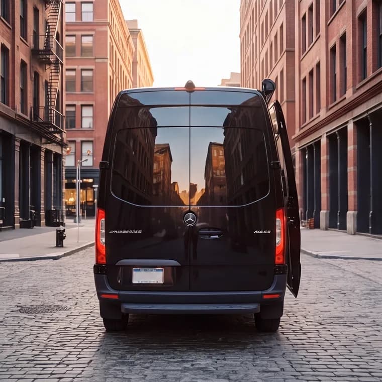 The van parked on a cobbled street