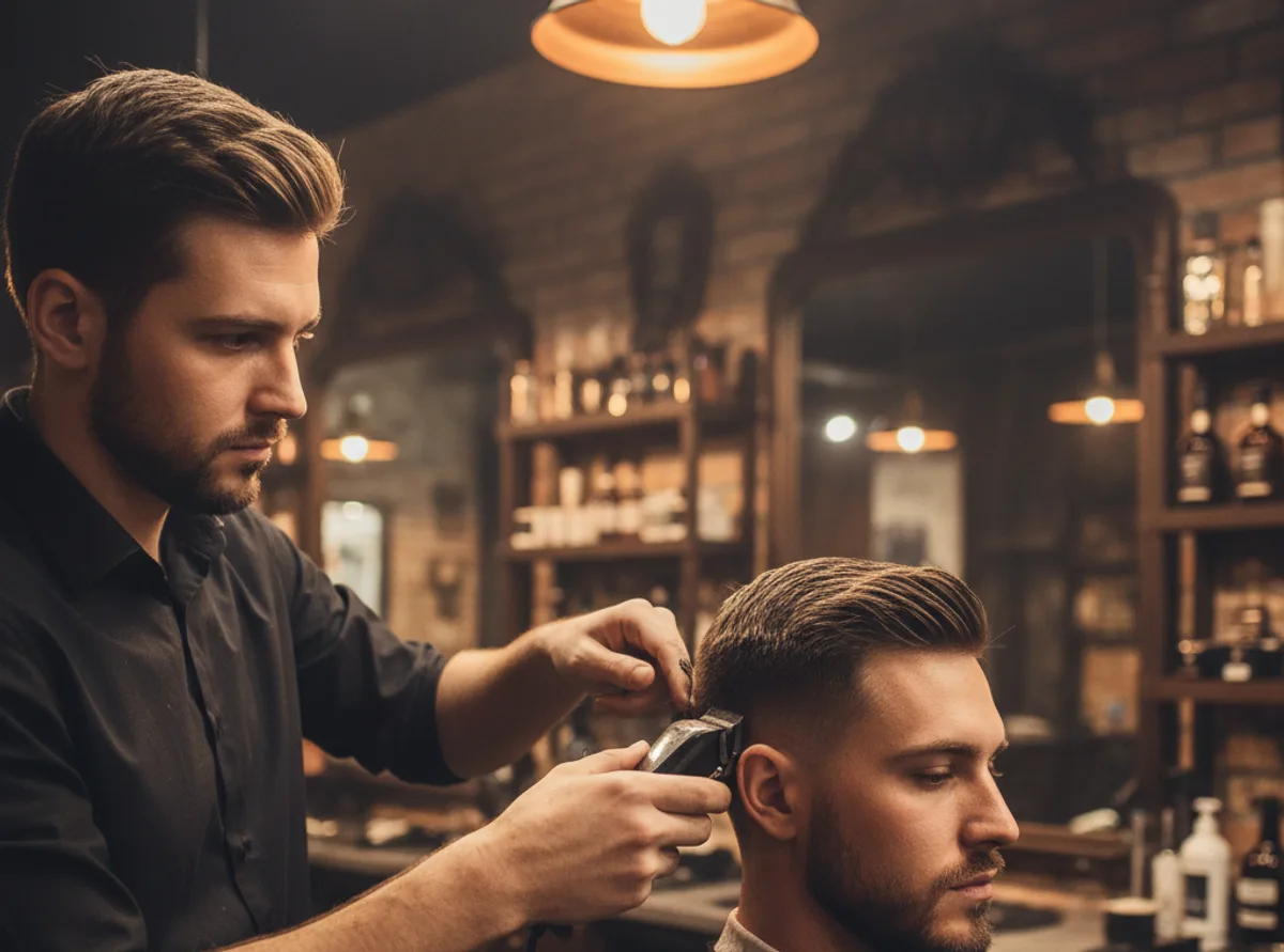 A barber mid-cut at Stallions